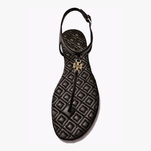 TORY BURCH | Marion Quilted Leather T-Strap Black Sandals | Sz 7.5